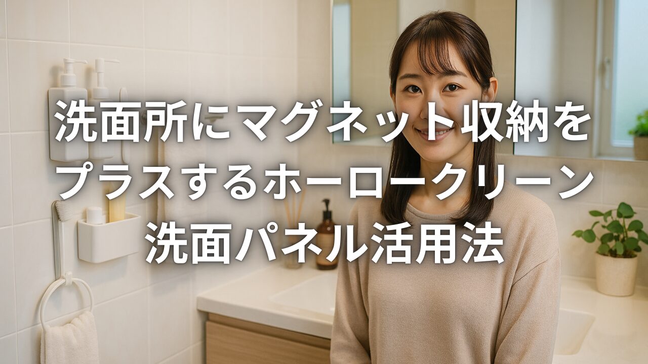 洗面所にマグネット収納をプラスするホーロークリーン洗面パネル活用法