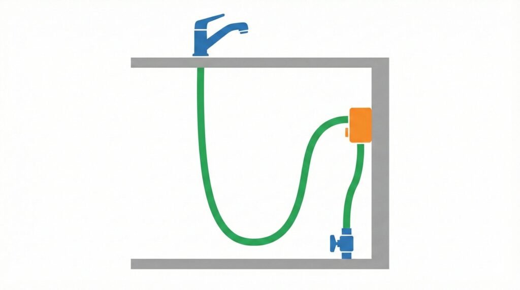 実際にホースが届く長さと制御ボックス設置の関係