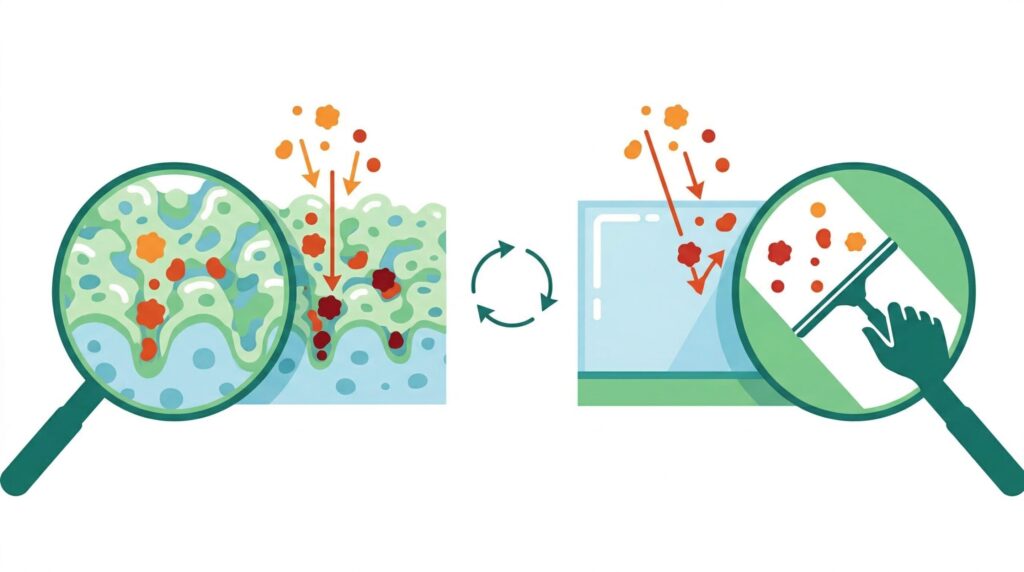 汚れが染み込むクロスと表面で弾くホーロー