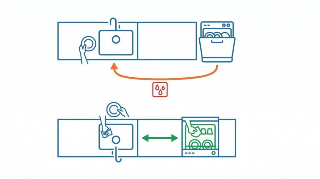 シンクから最短距離でセットできる水垂れを抑えた家事動線
