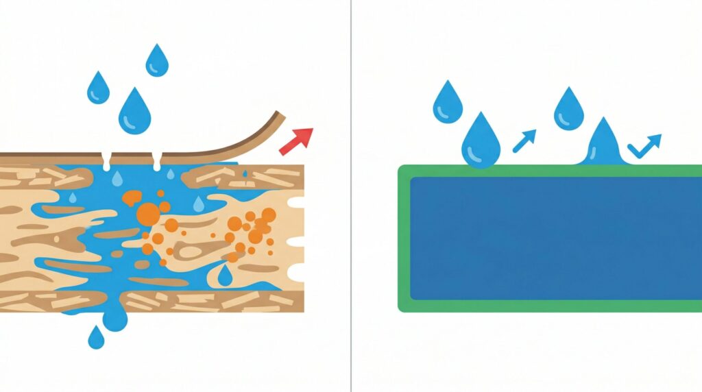 水分が内部に浸透する素材としにくい素材の違い
