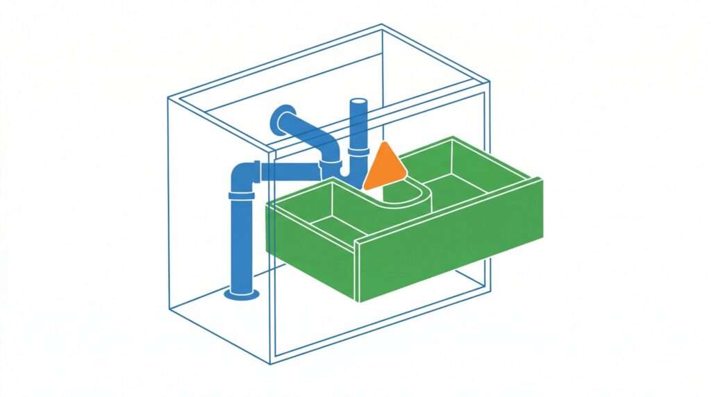 排水管や止水栓の位置が収納と干渉する仕組み