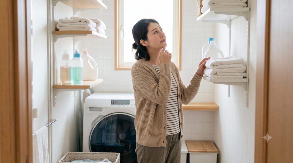 タオルと洗剤を取り出しやすくする脱衣所収納の考え方