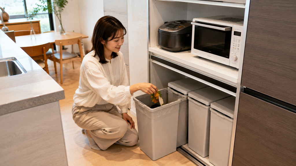 ゴミ箱の置き場所まで含めてキッチン収納を計画する考え方