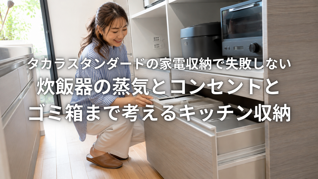 タカラスタンダードの家電収納で失敗しない 炊飯器の蒸気とコンセントとゴミ箱まで考えるキッチン収納