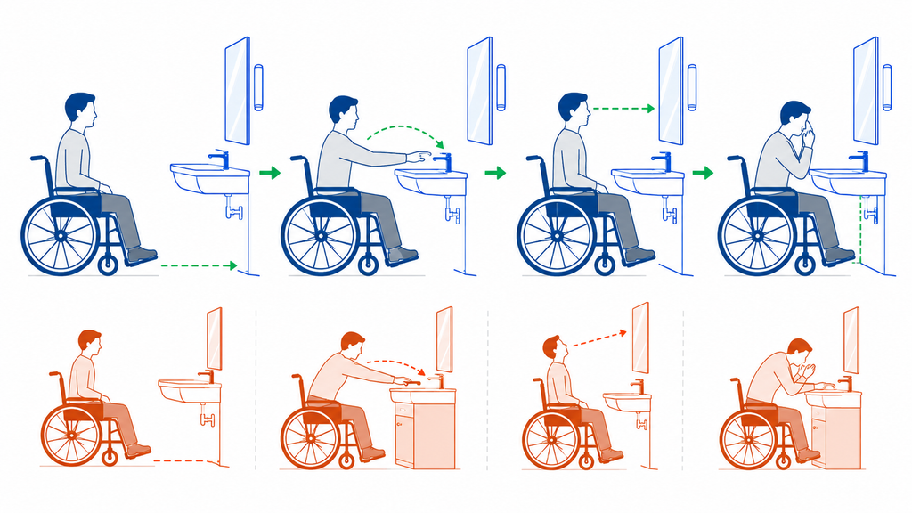 洗顔や歯磨きなど普段の動作を無理なく行えるか確認する